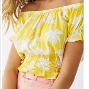 Cute Yellow and White Floral Crop Top L